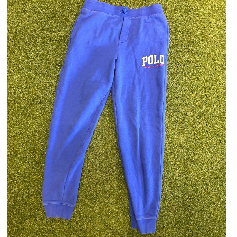 Polo Ralph Lauren Boys Blue Fleece Jogger Sweatpants Logo Size L 14-16